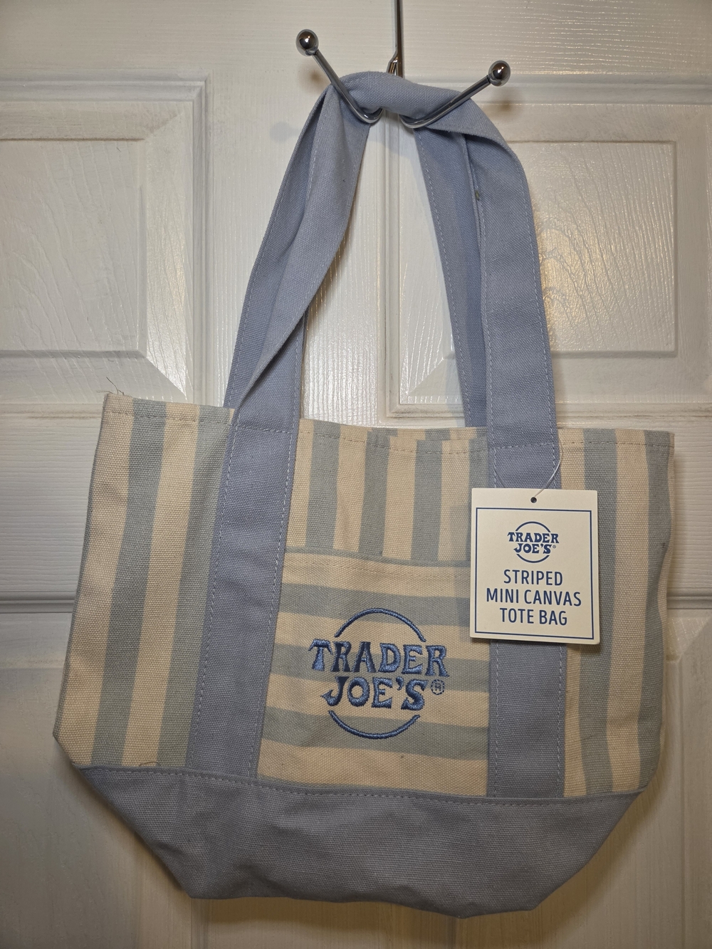 Trader Joe's Striped Mini Canvas Tote Bag - Blue & Cream